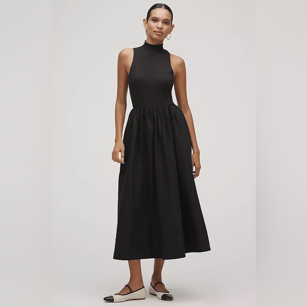 Reformation Black Sleeveless High-Neck Midi Dress